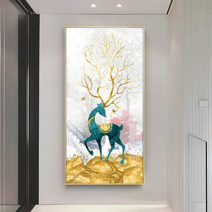 Gold Textured Deer Premium Acrylic Vertical Wall Art
