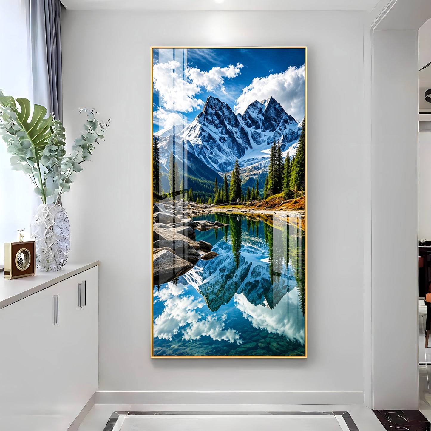 Serene Mountain Lake Premium Acrylic Vertical Wall Art