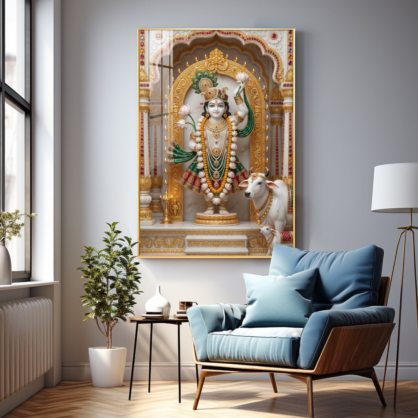 Divine Lord Krishna Ji Premium Acrylic Vertical Wall Art