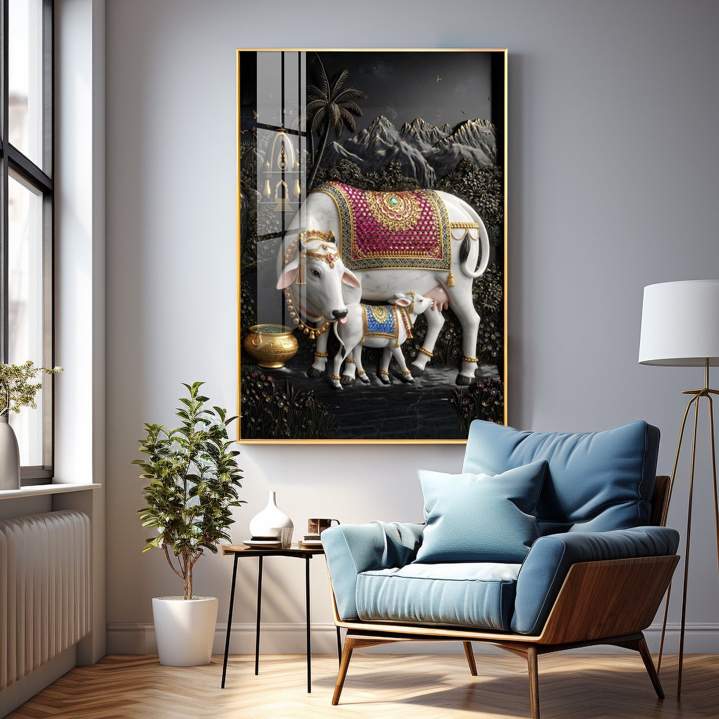 Divine Cow Kamadhenu Premium Acrylic Vertical Wall Art