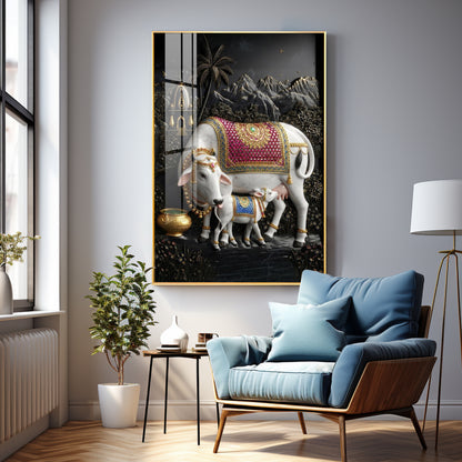 Divine Cow Kamadhenu Premium Acrylic Vertical Wall Art
