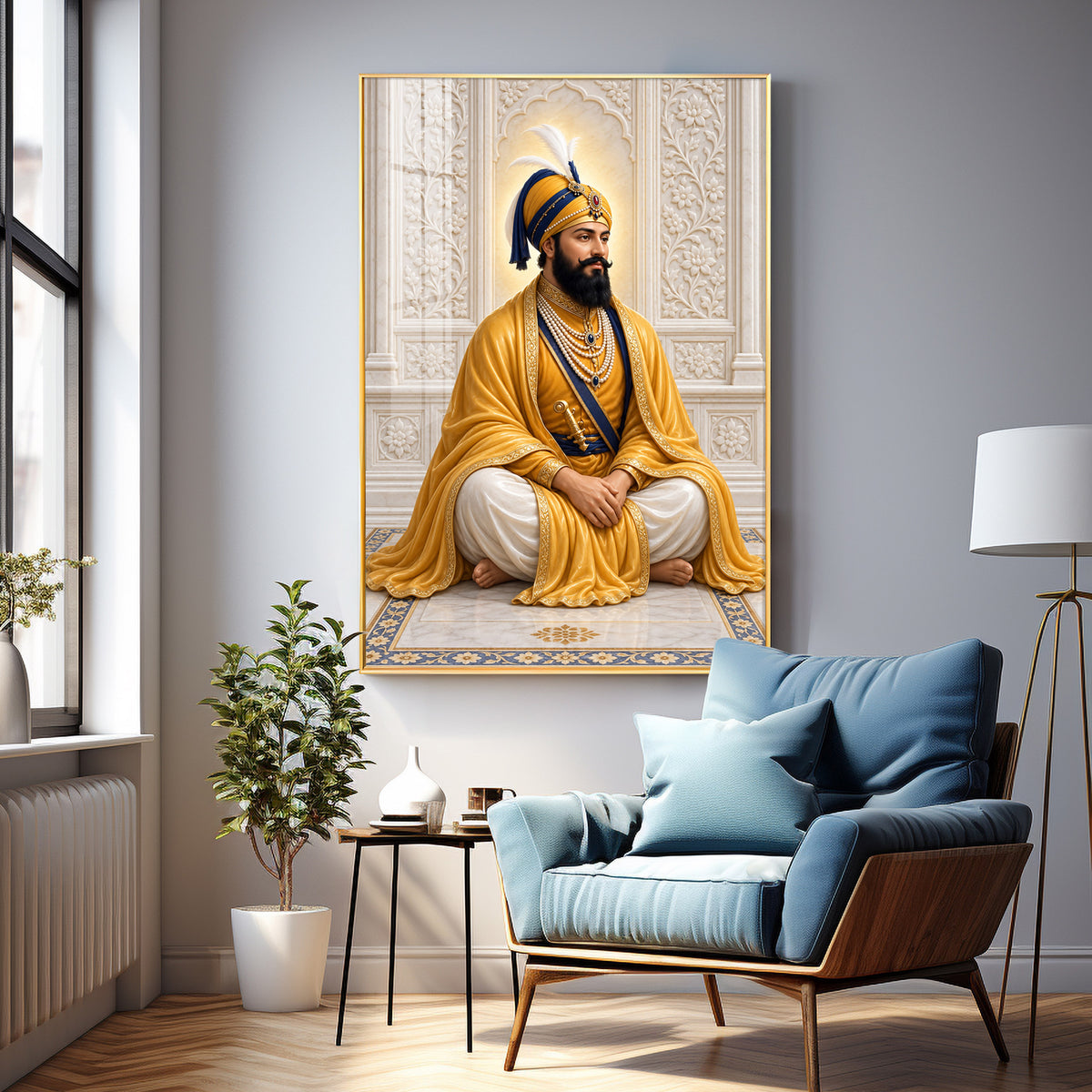 Guru Gobind Singh Ji In Yellow Attire Premium Acrylic Vertical Wall Art
