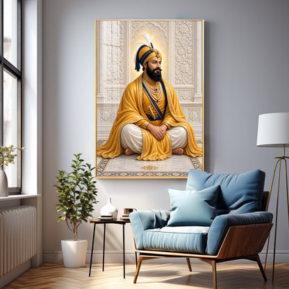 Guru Gobind Singh Ji In Yellow Attire Premium Acrylic Vertical Wall Art