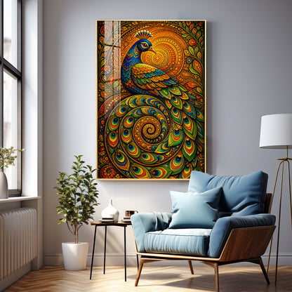 Vibrant Mandala Peacock Premium Acrylic Vertical Wall Art