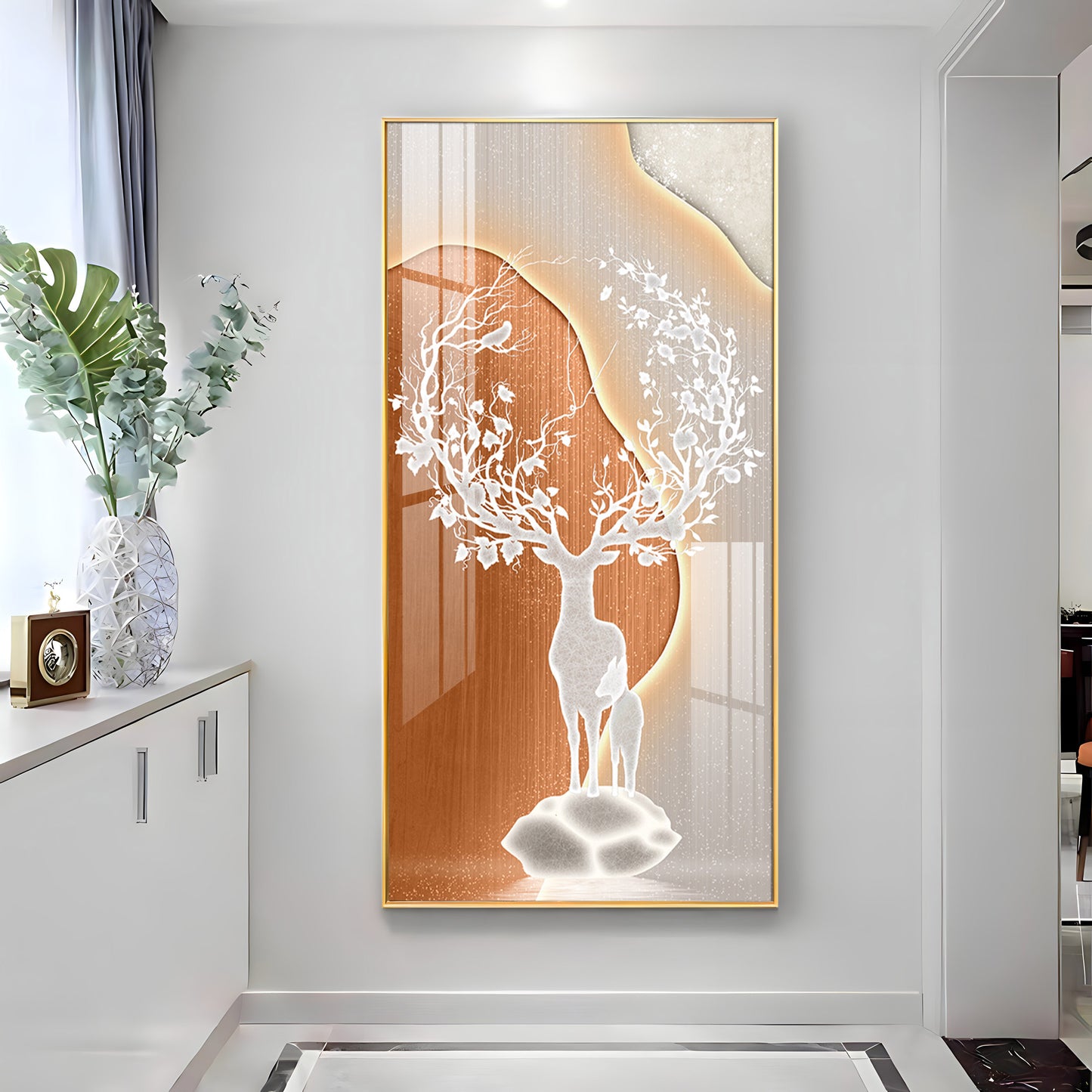 Modern White Deer Premium Acrylic Vertical Wall Art