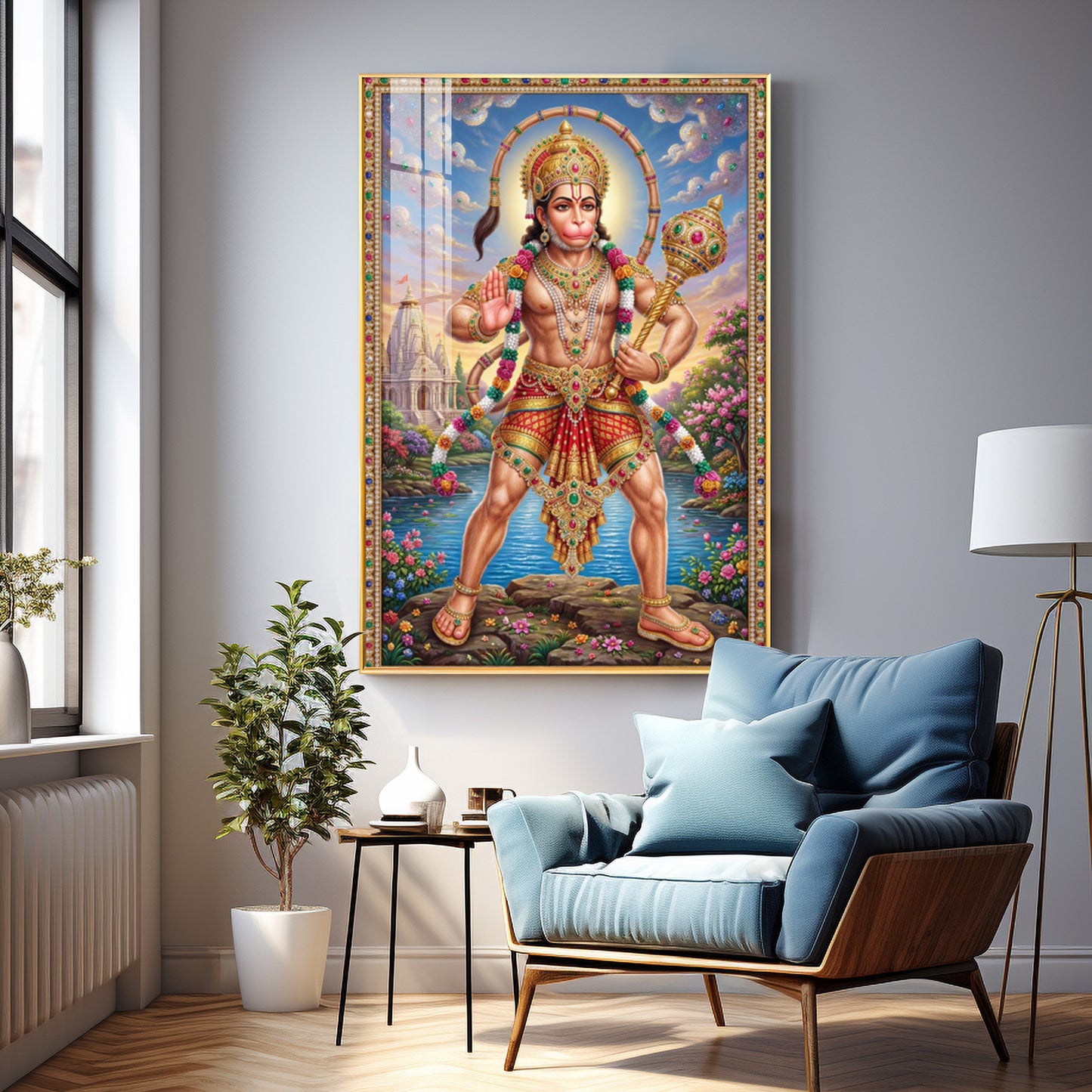 Lord Hanuman Holding A Gada Premium Acrylic Vertical Wall Art