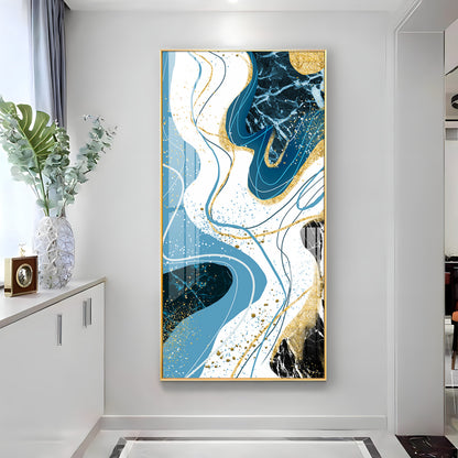 Stylized Fans In Gold & Blue Tones Premium Acrylic Vertical Wall Art