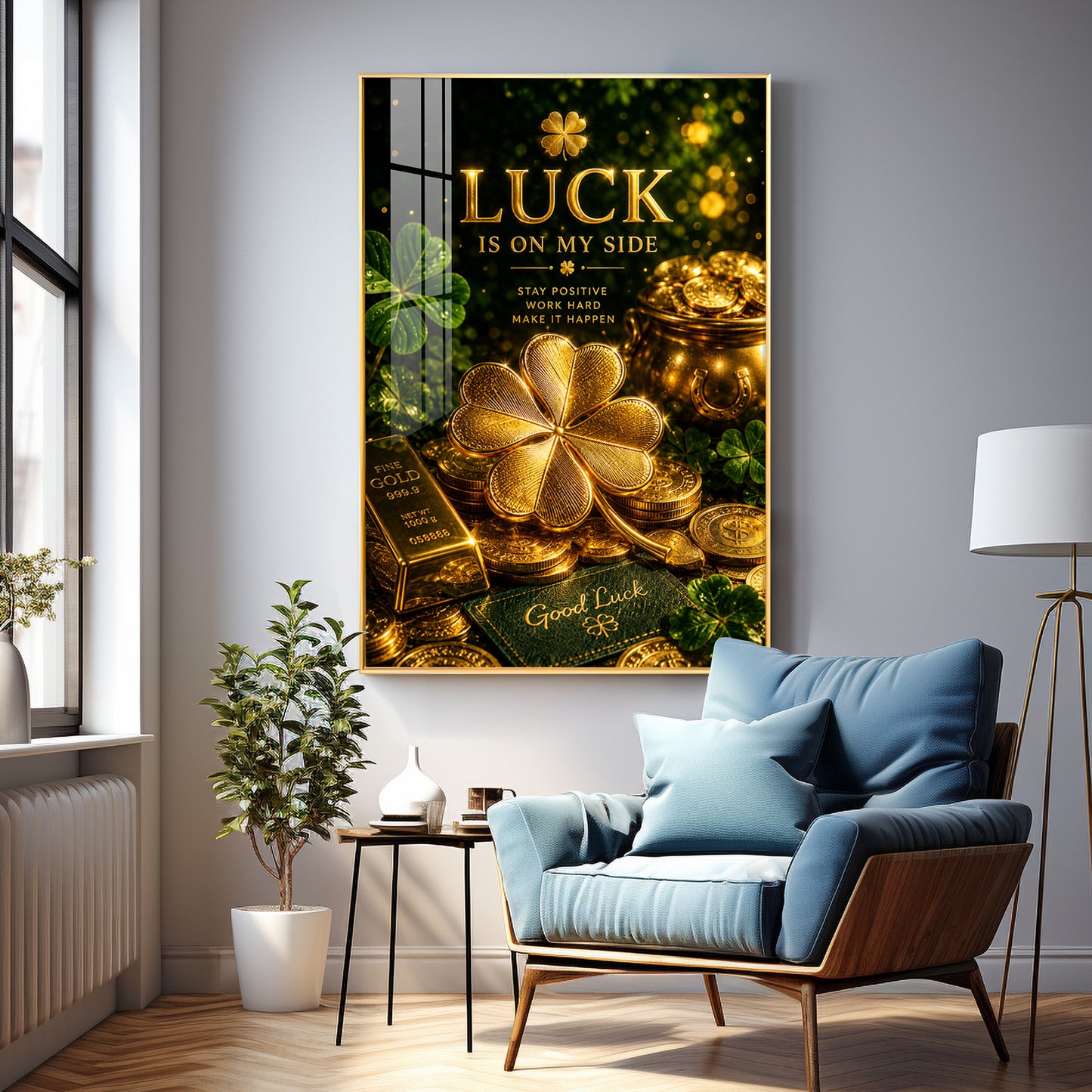 Golden Leaf Premium Acrylic Vertical Wall Art