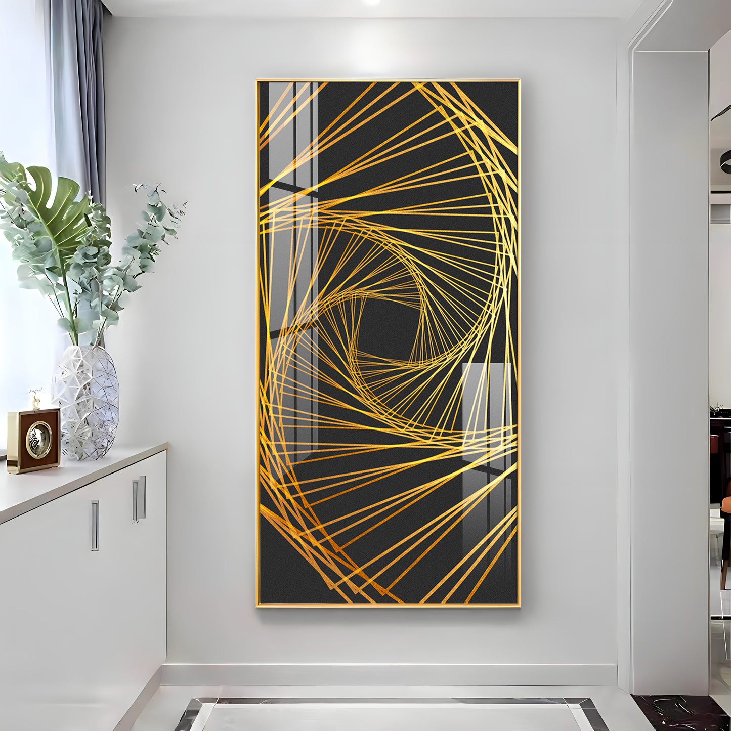 Abstract Golden Lines Design Premium Acrylic Vertical Wall Art