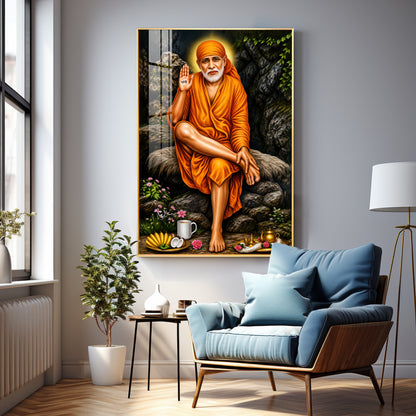 Sri Sai in Tranquil Premium Vertical Acrylic Wall Art