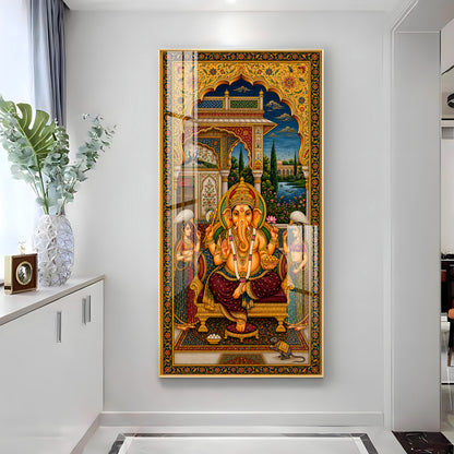 Lord Ganesha Pichwai Premium Acrylic Vertical Wall Art