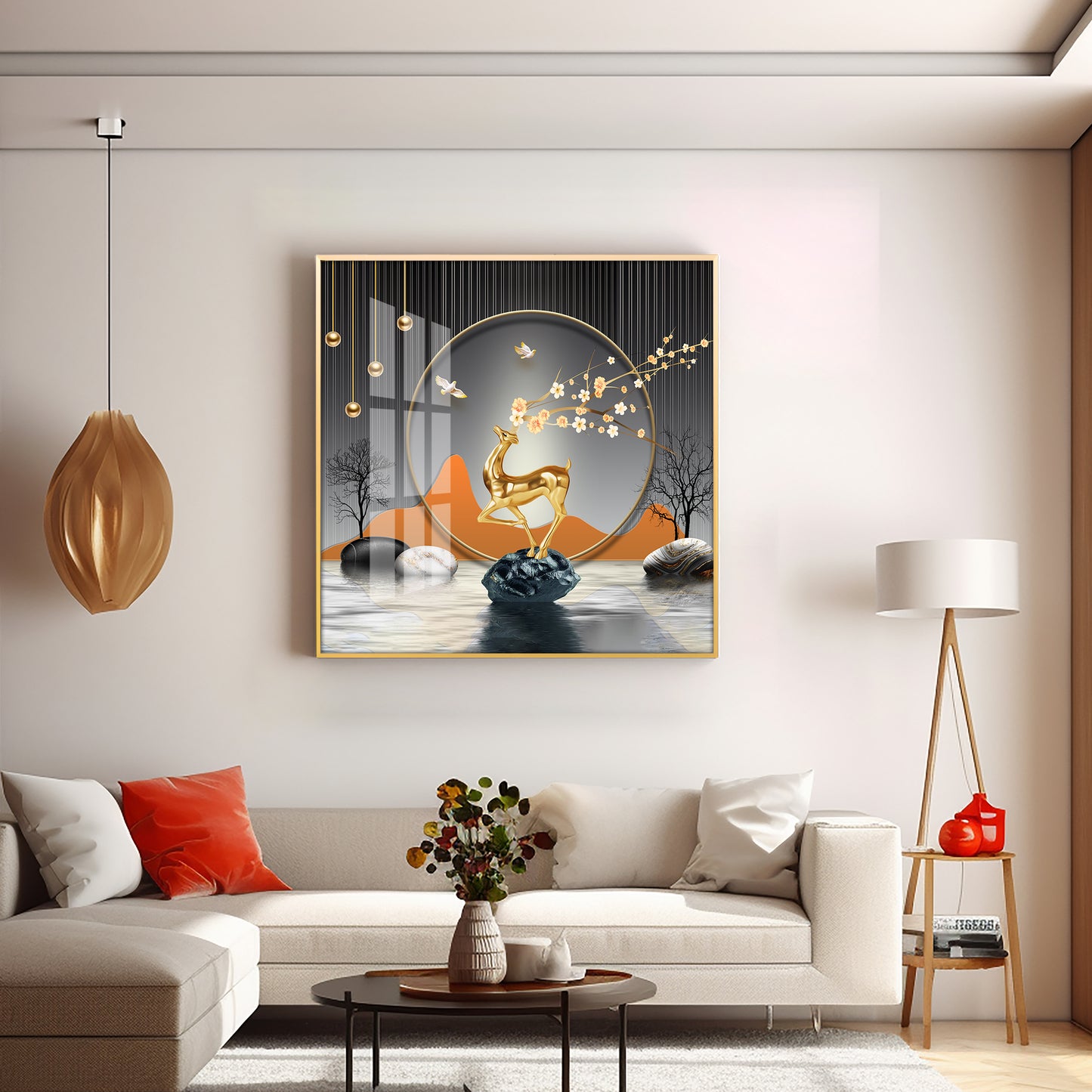 Golden Deer With Elegance Premium Acrylic Square Wall Art