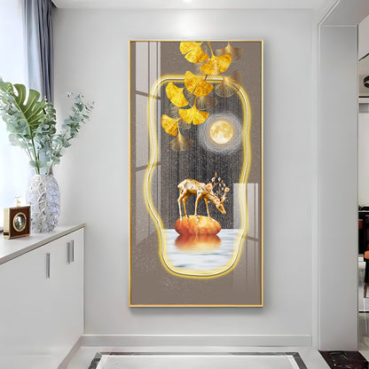 Golden Deer & Gingko Premium Acrylic Vertical Wall Art