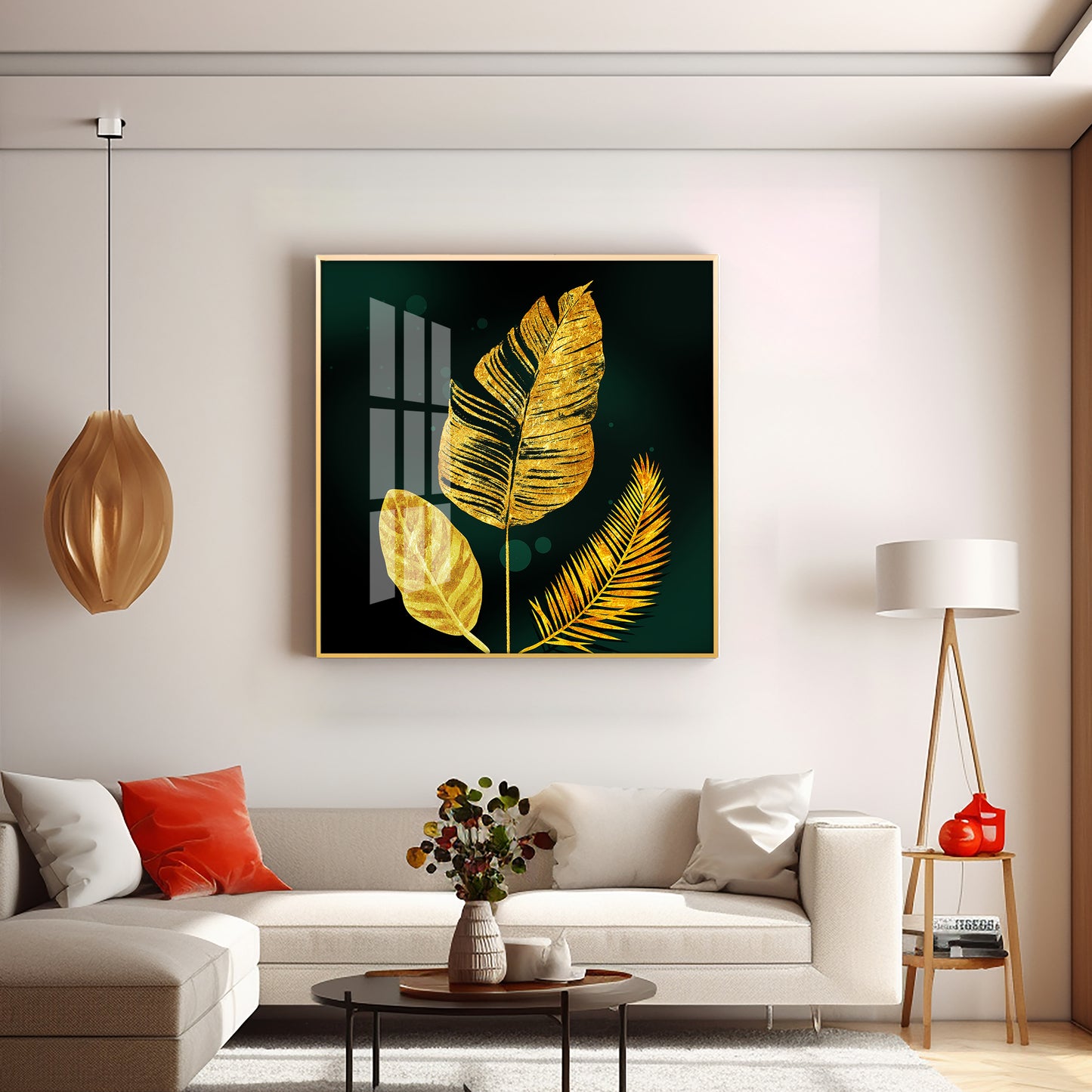 Luxury Golden Leaves Premium Acrylic Square Wall Art