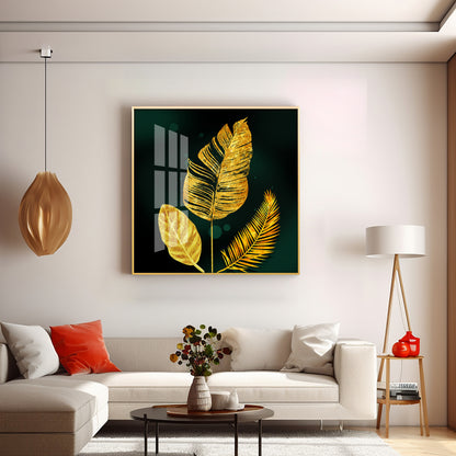 Luxury Golden Leaves Premium Acrylic Square Wall Art