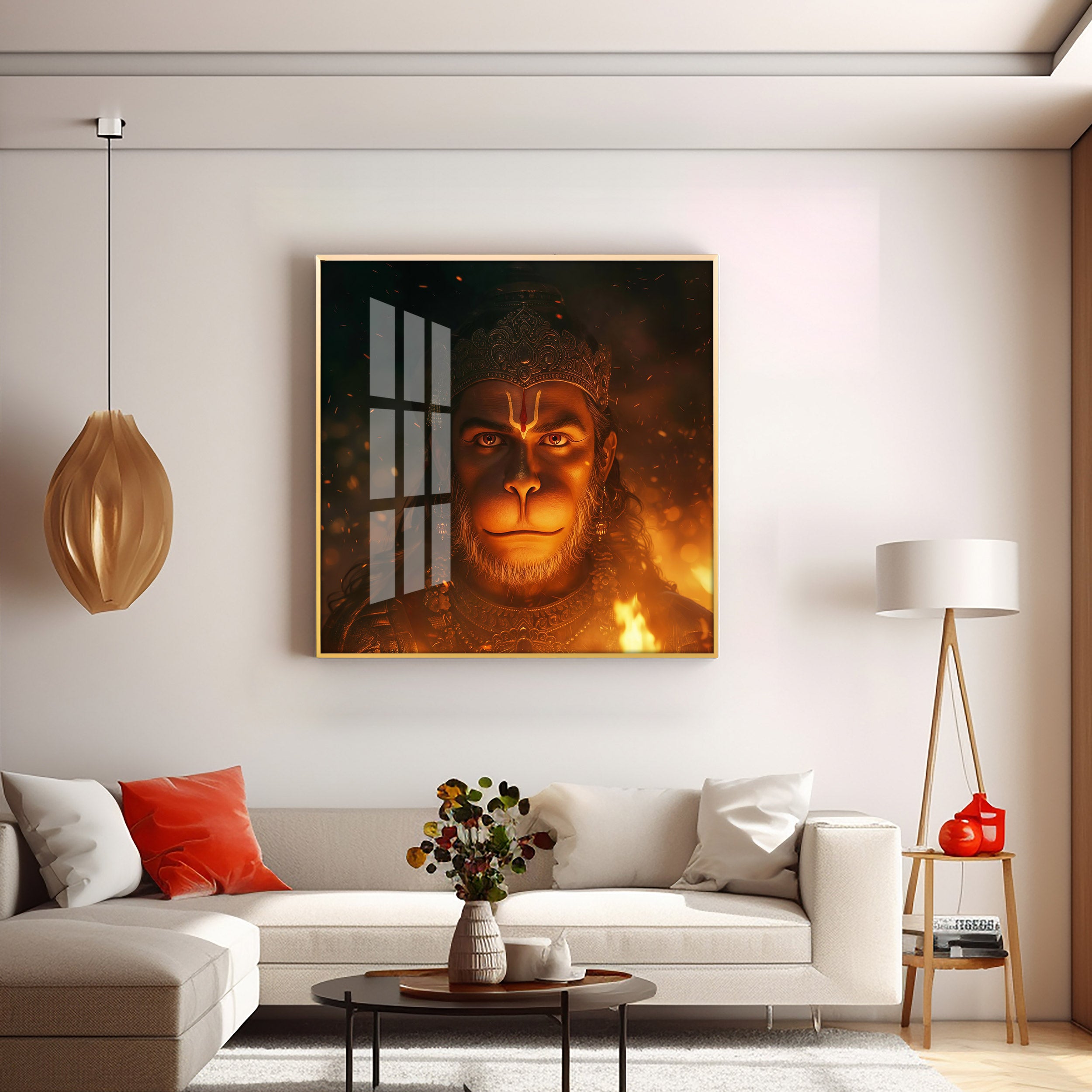 Lord Hanuman Face Premium Acrylic Square Wall Art