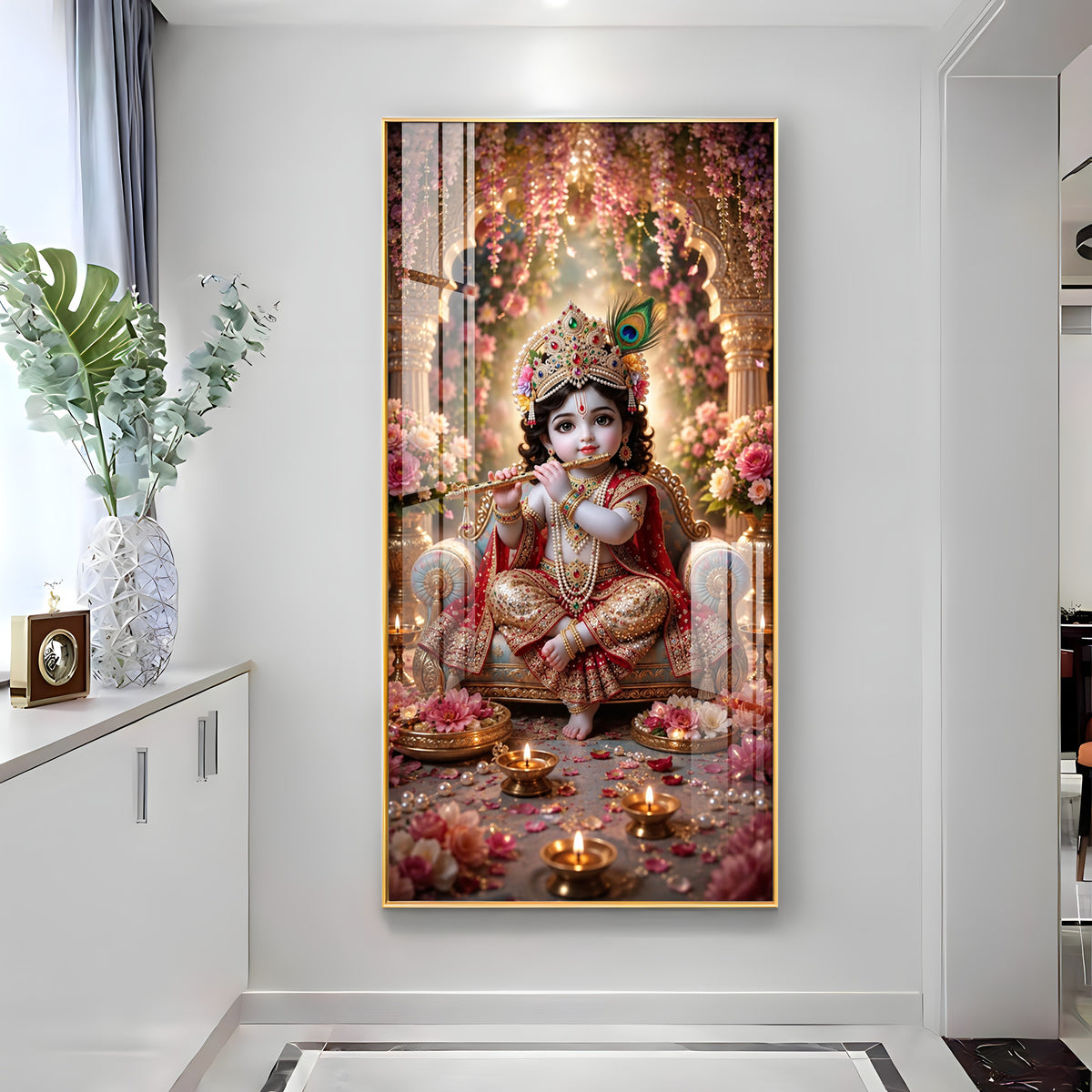 Divine Bhagwan Krishna Premium Acrylic Vertical Wall Art
