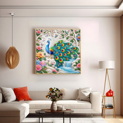 Peacock With Nature Premium Acrylic Square Wall Art