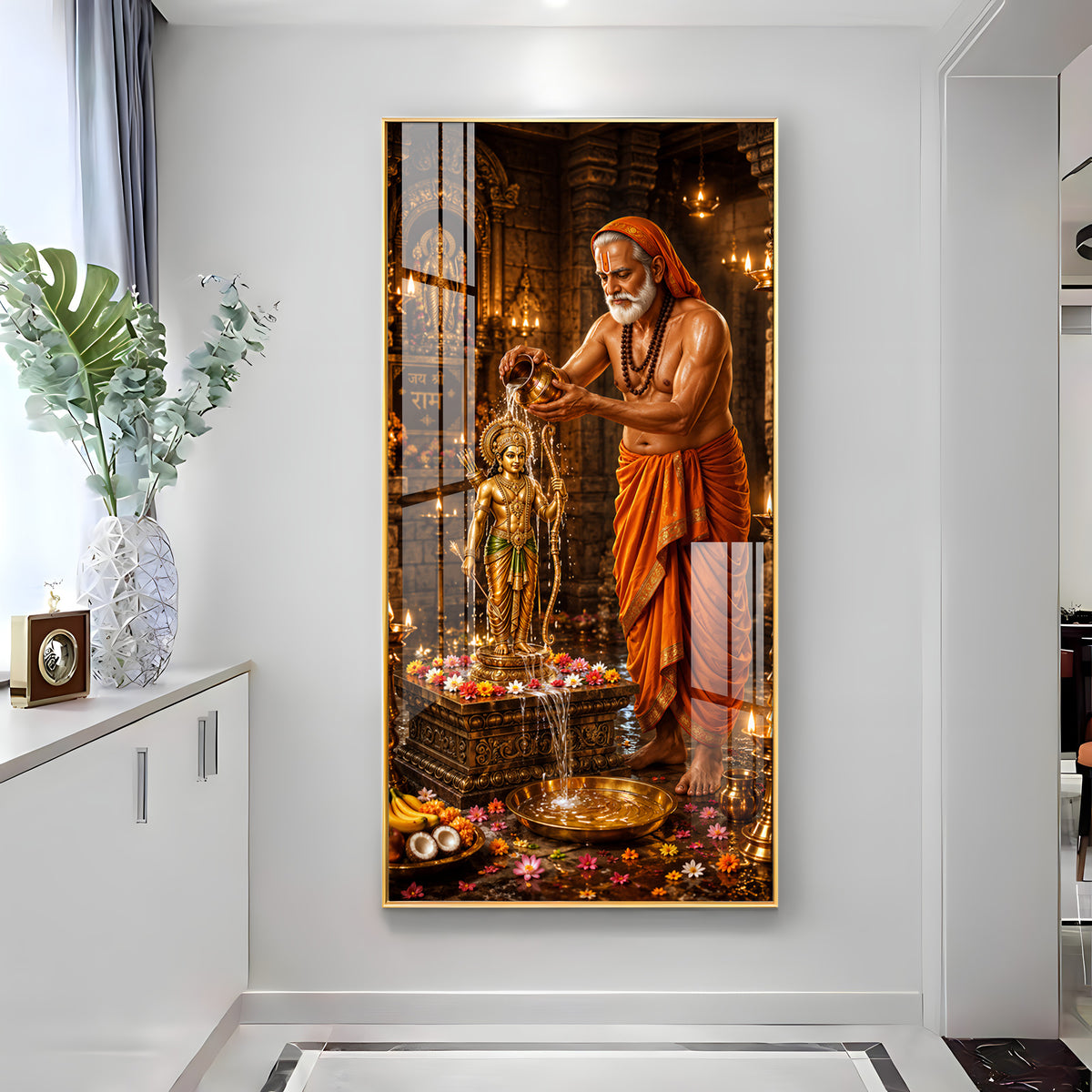 Shri Raghavendra Swamy Ritual Abhishek On Lord Ram Premium Acrylic Vertical Wall Art