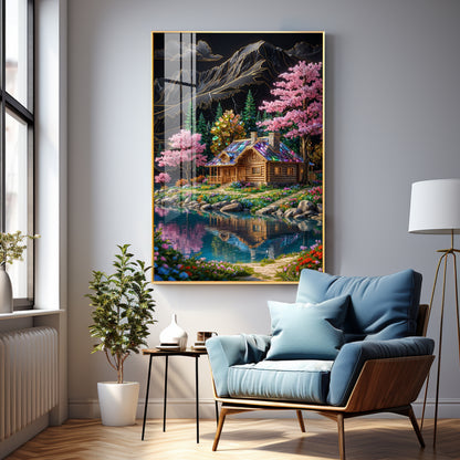 Water & Colorful Floral Landscaping Premium Acrylic Vertical Wall Art