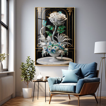 White Rose Premium Acrylic Vertical Wall Art