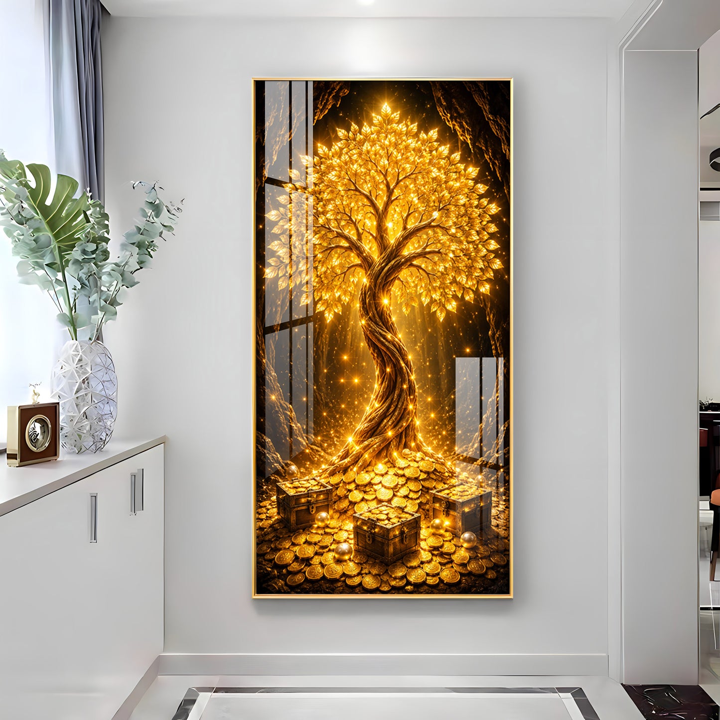 Golden Tree Of Wealth Premium Acrylic Vertical Wall Art