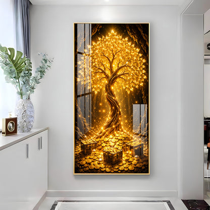Golden Tree Of Wealth Premium Acrylic Vertical Wall Art
