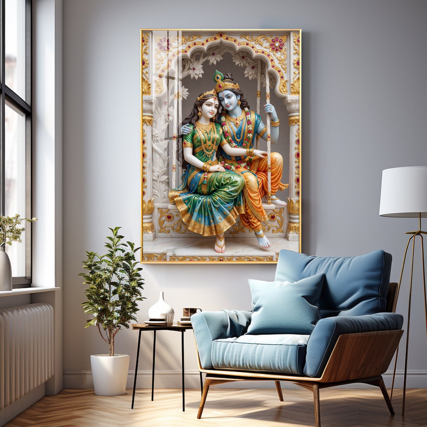 Sri Radha Krishna Blessing Premium Acrylic Vertical Wall Art