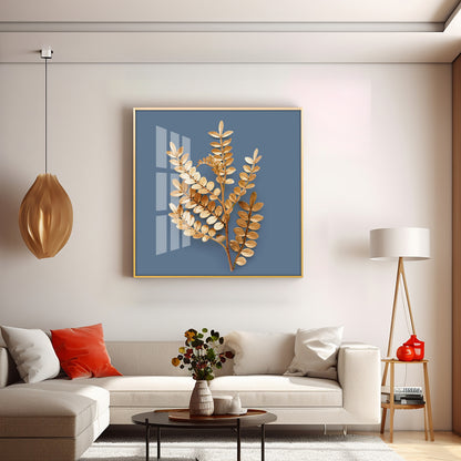 Golden Leaf Design Premium Acrylic Square Wall Art
