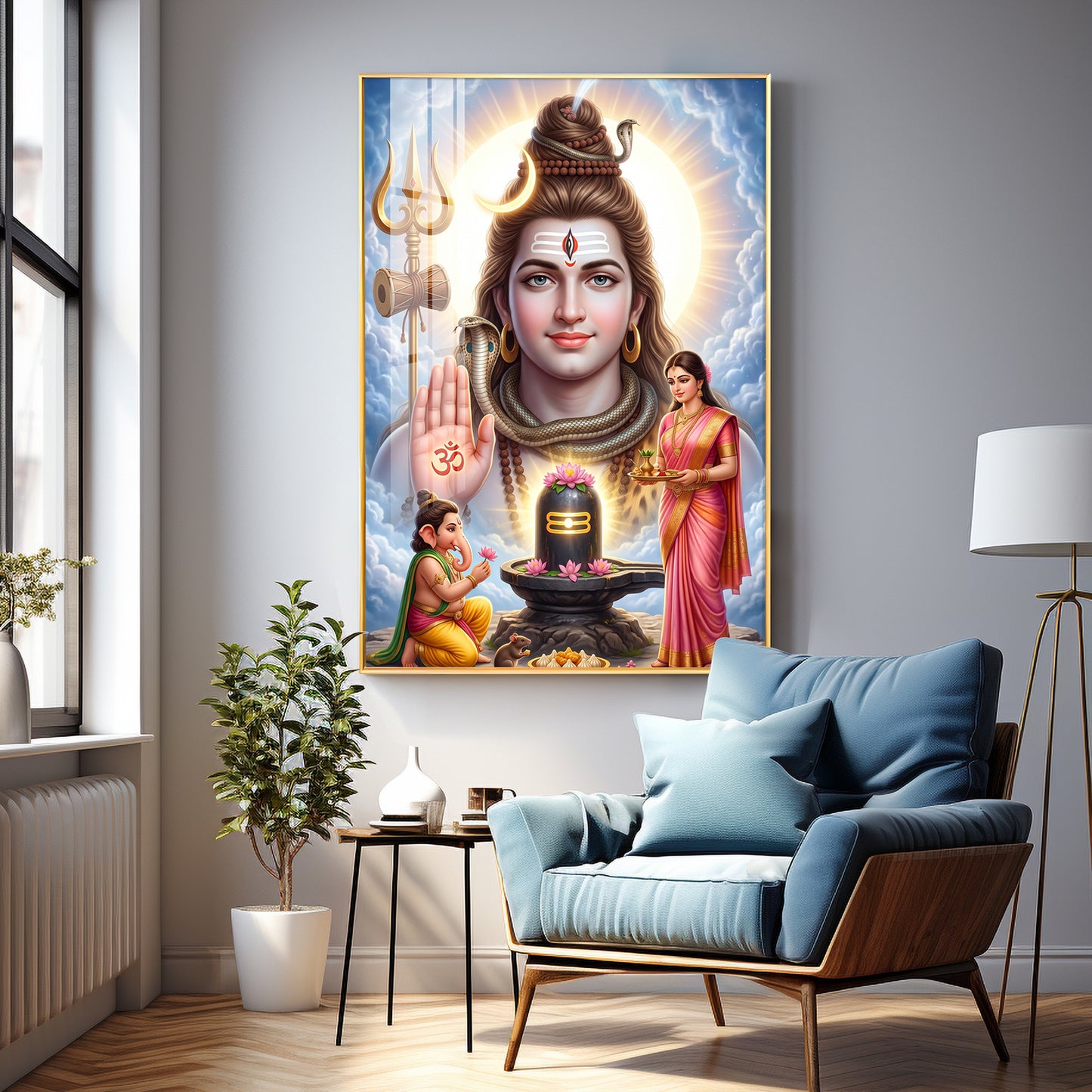Lord Shiv Parvati ,Ganesha With Shivling Premium Acrylic Vertical Wall Art