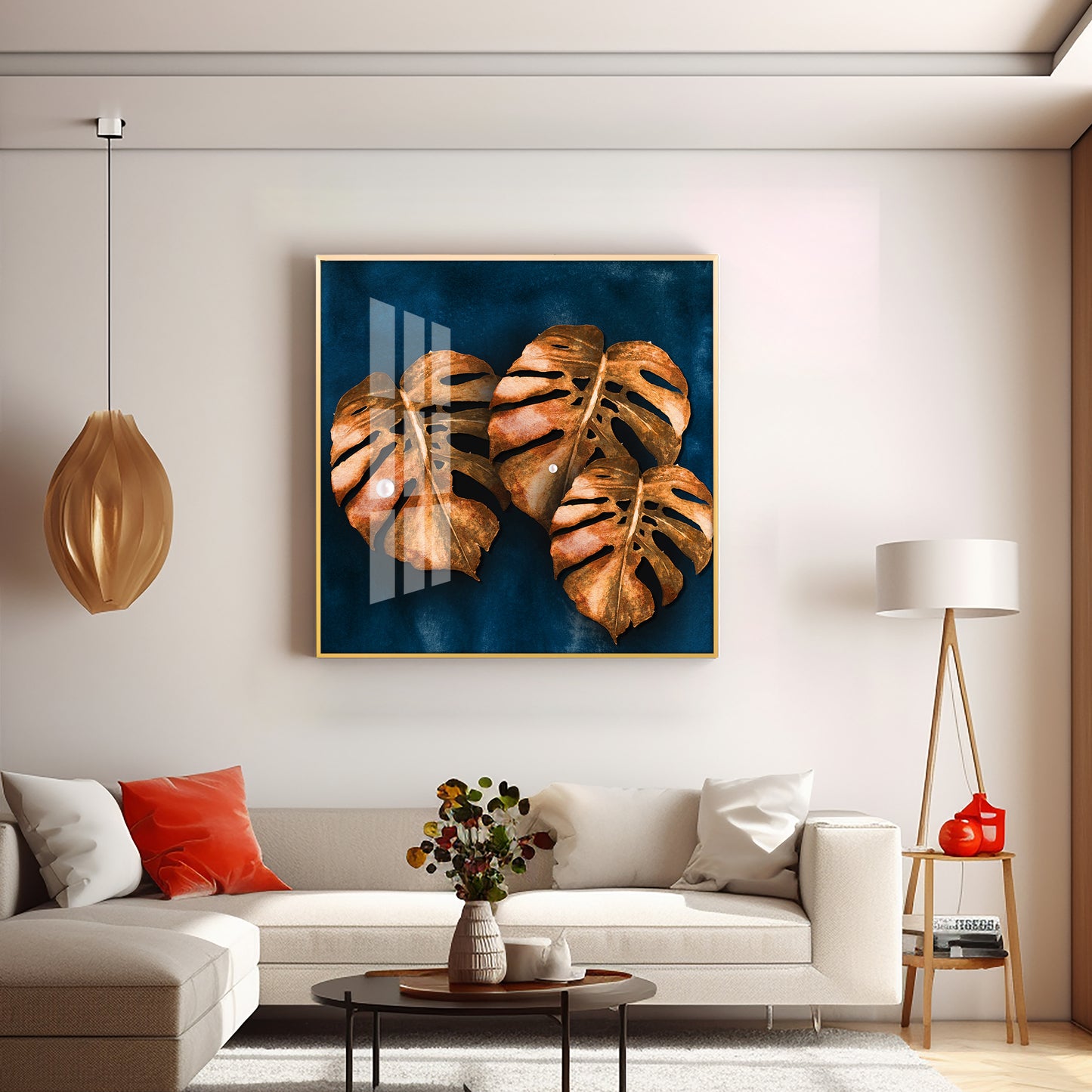 Brown Monstera Leaf Premium Acrylic Square Wall Art