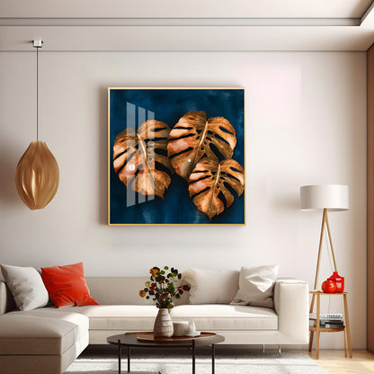 Brown Monstera Leaf Premium Acrylic Square Wall Art