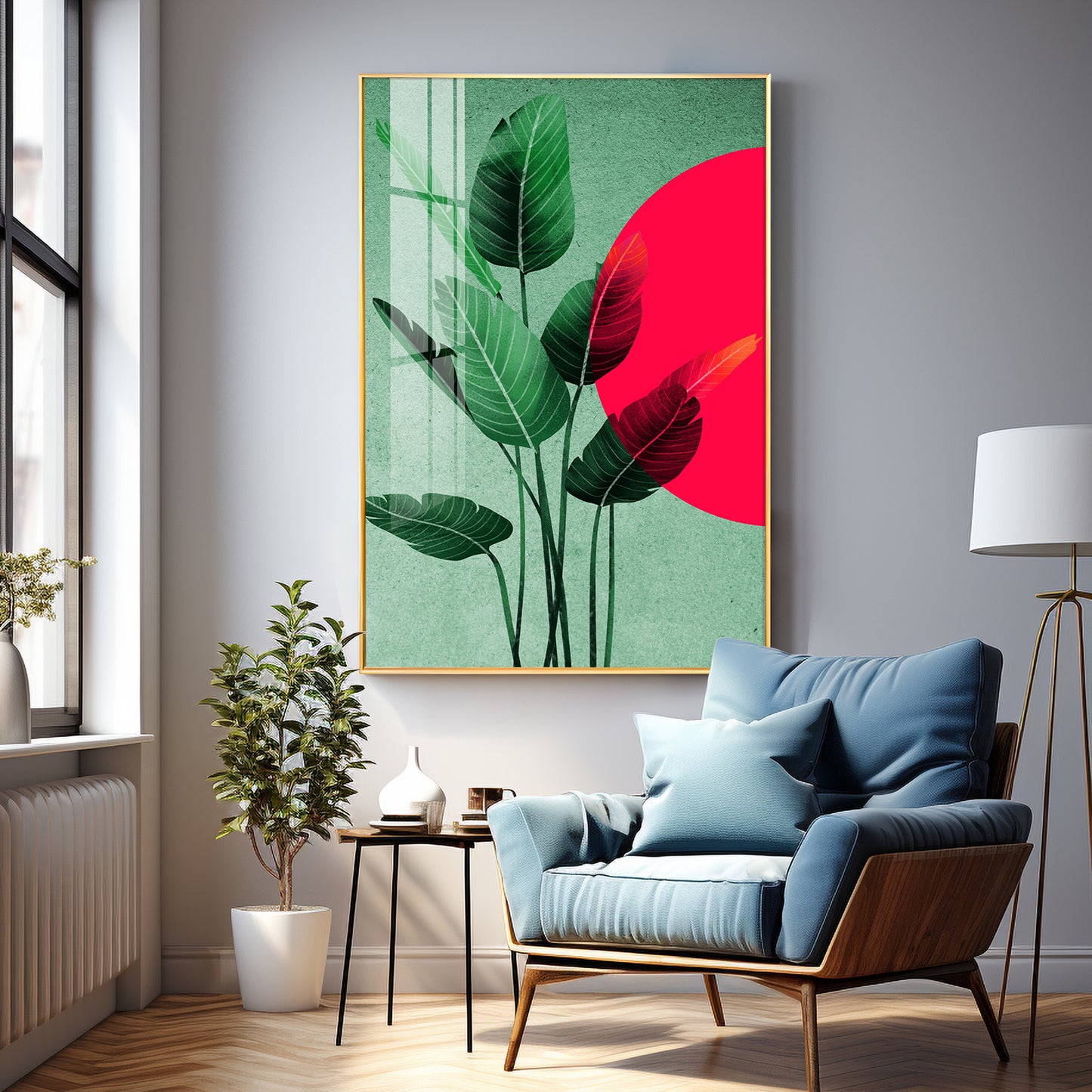 Green Leaf Premium Acrylic Vertical Wall Art