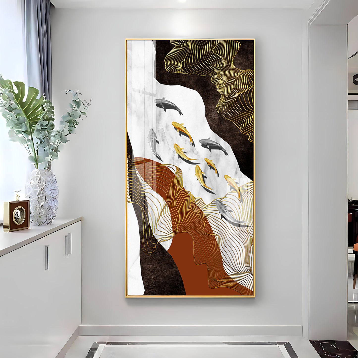 Golden Fish Elegance Premium Acrylic Vertical Wall Art