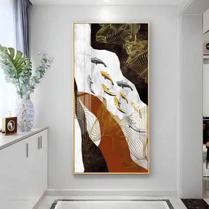 Golden Fish Elegance Premium Acrylic Vertical Wall Art
