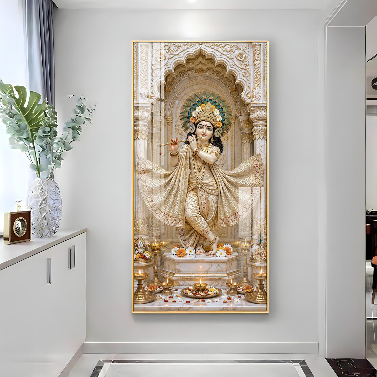 Shri Krishna Playing Flute Premium Acrylic Vertical Wall Art