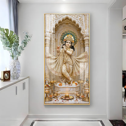 Shri Krishna Playing Flute Premium Acrylic Vertical Wall Art