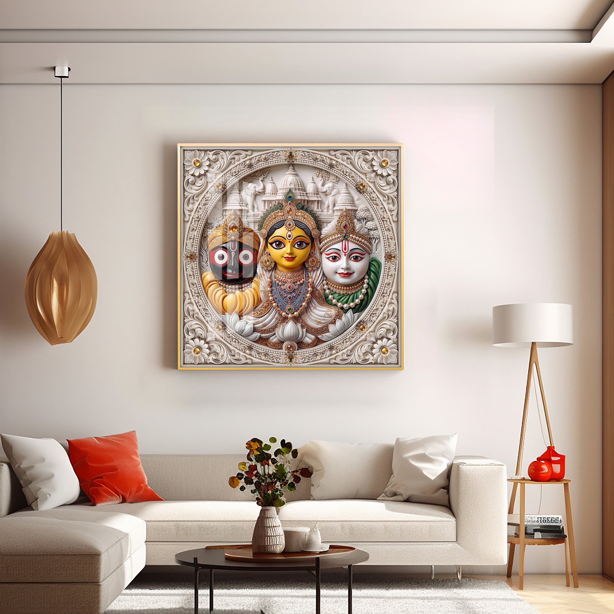 Lord Jagannath, Subhadra, & Balabhadra Premium Acrylic Square Wall Art