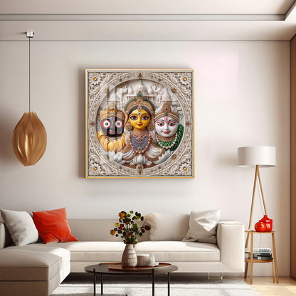 Lord Jagannath, Subhadra, & Balabhadra Premium Acrylic Square Wall Art