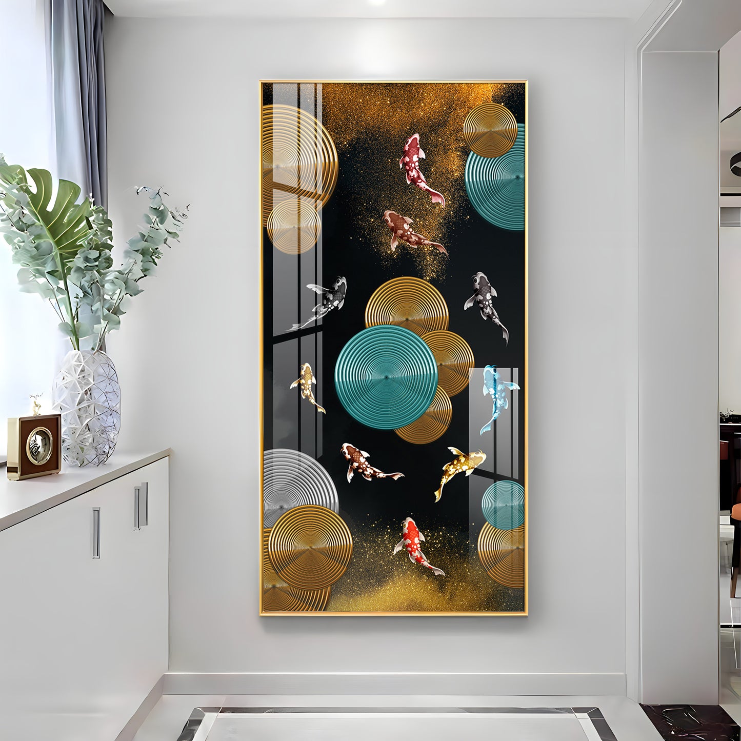 Abstract Rings & Goldfish Premium Acrylic Vertical Wall Art