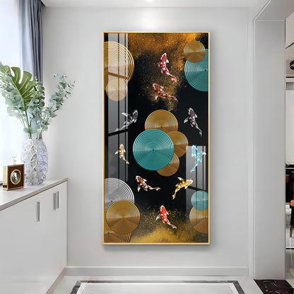 Abstract Rings & Goldfish Premium Acrylic Vertical Wall Art