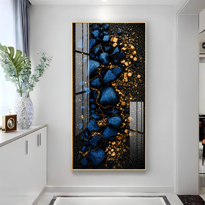 Deep Blue Cracked Rock with Gold Dust Premium Acrylic Vertical Wall Art