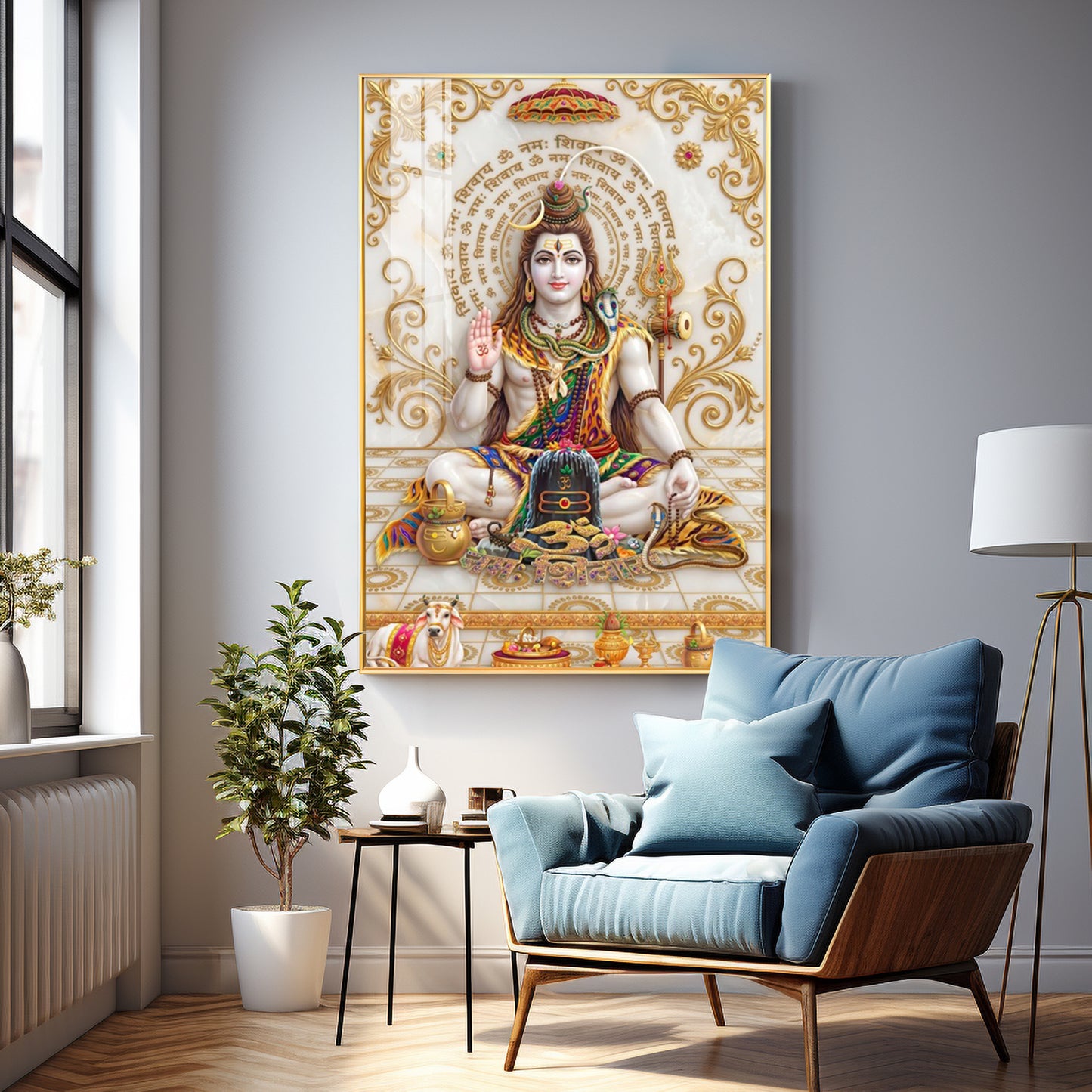 Lord Shiva With Shiva Lingam & Nandi Premium Acrylic Vertical Wall Art