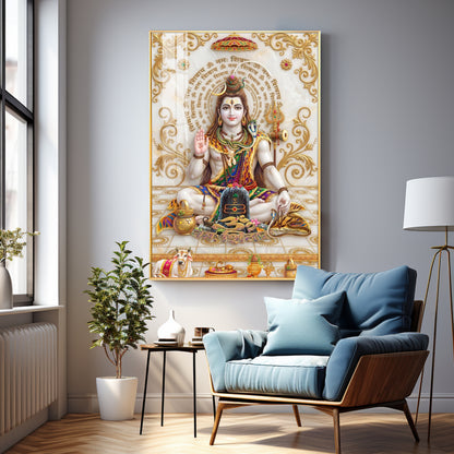 Lord Shiva With Shiva Lingam & Nandi Premium Acrylic Vertical Wall Art
