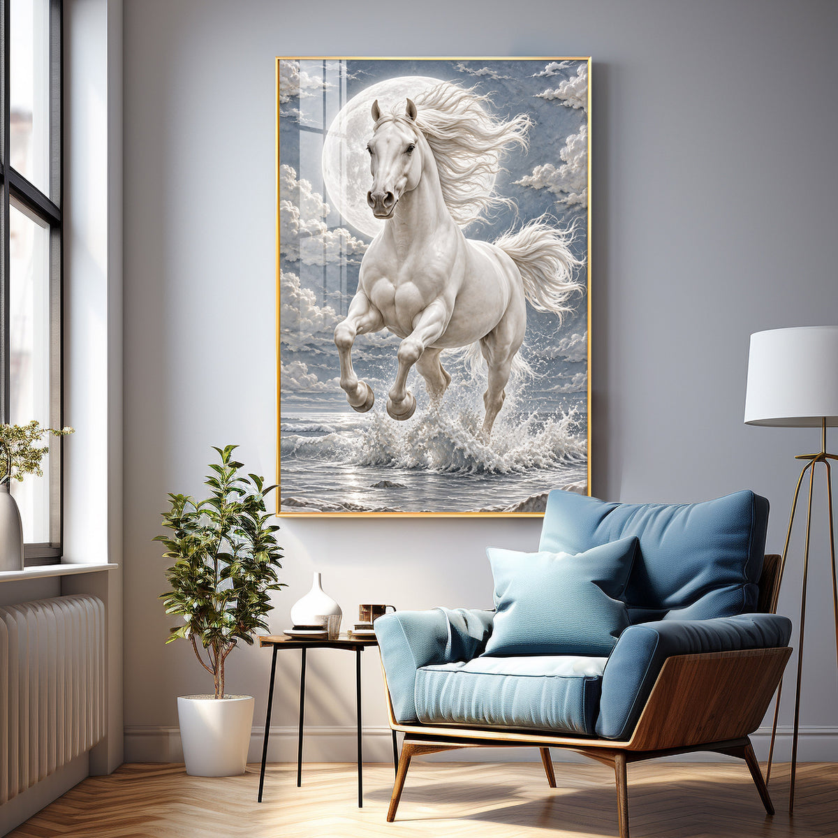 Galloping White Horse Premium Acrylic Vertical Wall Art