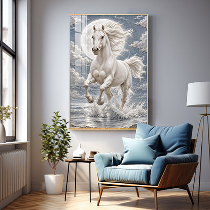 Galloping White Horse Premium Acrylic Vertical Wall Art
