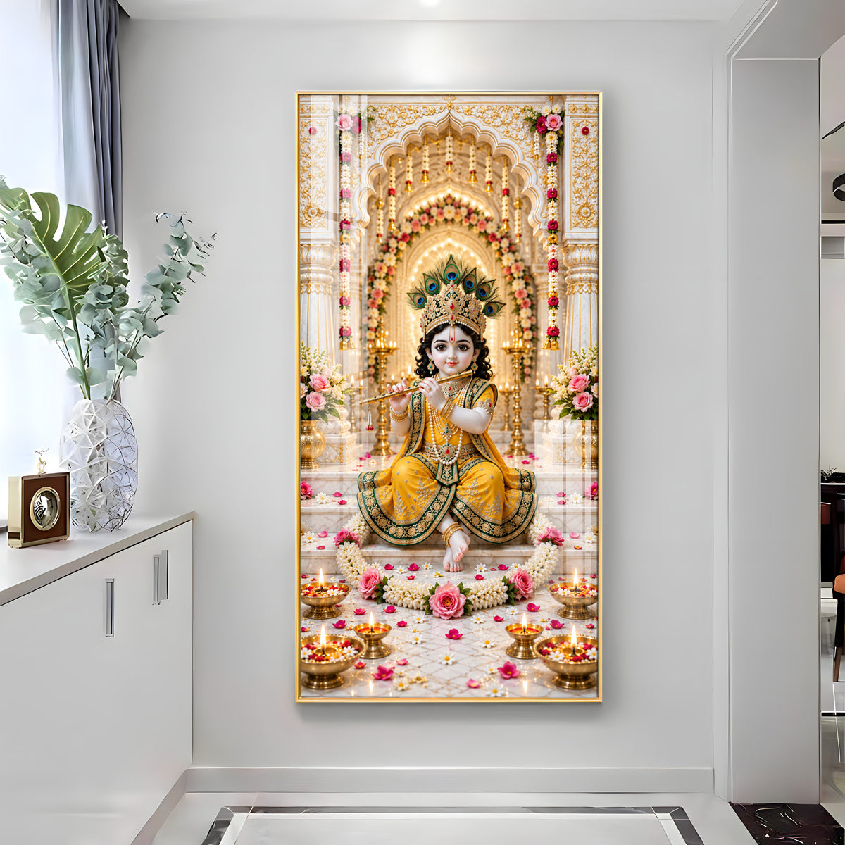 Baal Krishna In Yellow Poshak Premium Acrylic Vertical Wall Art