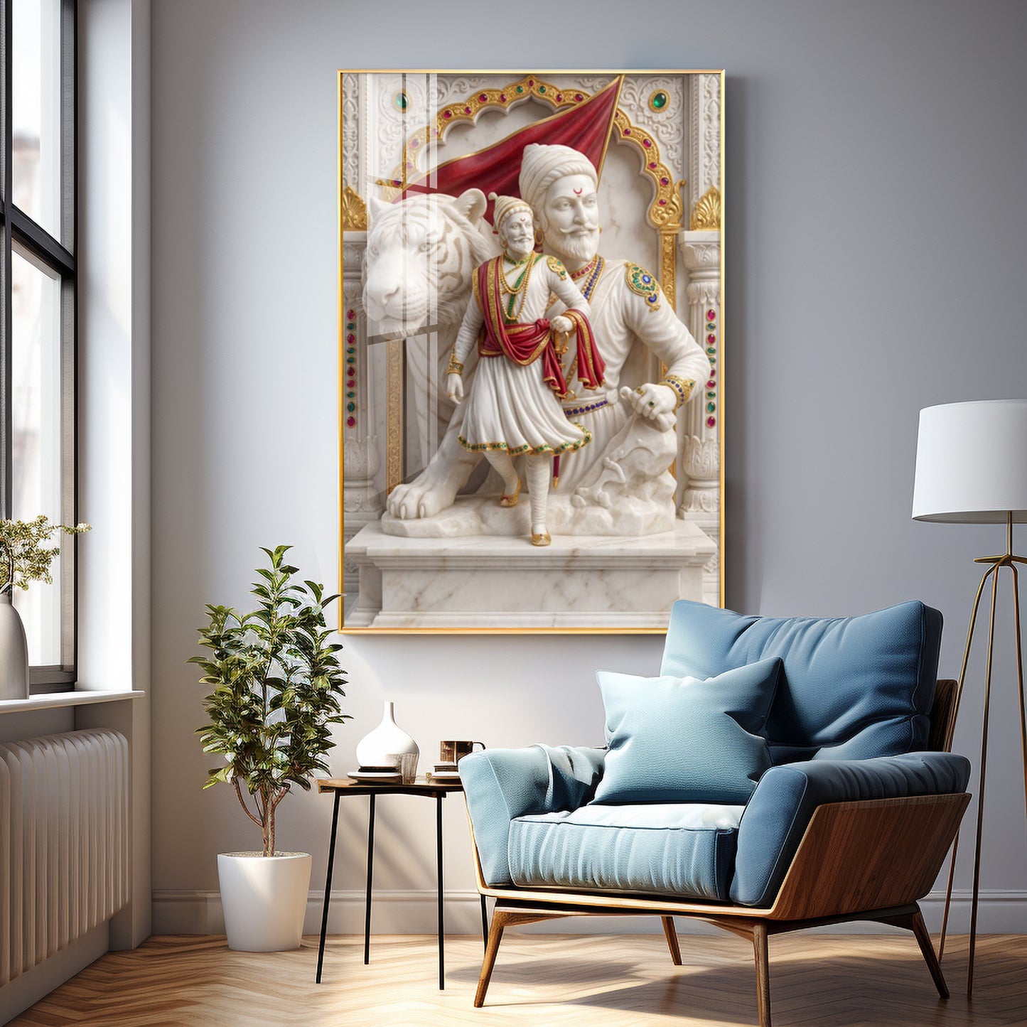 Chhatrapati Shivaji Maharaj With Tiger Premium Acrylic Vertical Wall Art