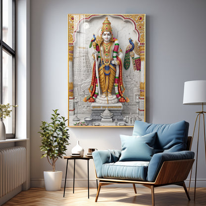 Divine Lord Subramanya Premium Acrylic Vertical Wall Art