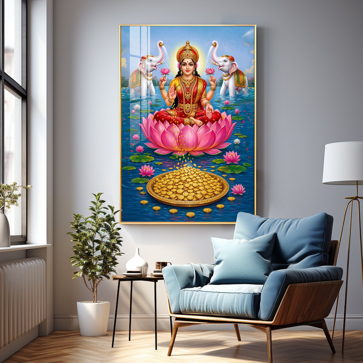 Goddess Lakshmi Devi Premium Acrylic Vertical Wall Art